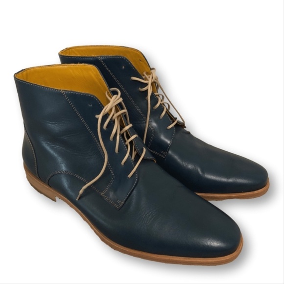 Undandy Navy Calfskin Leather Lace Up Ankle Boot Mens Size 46 - Picture 1 of 15